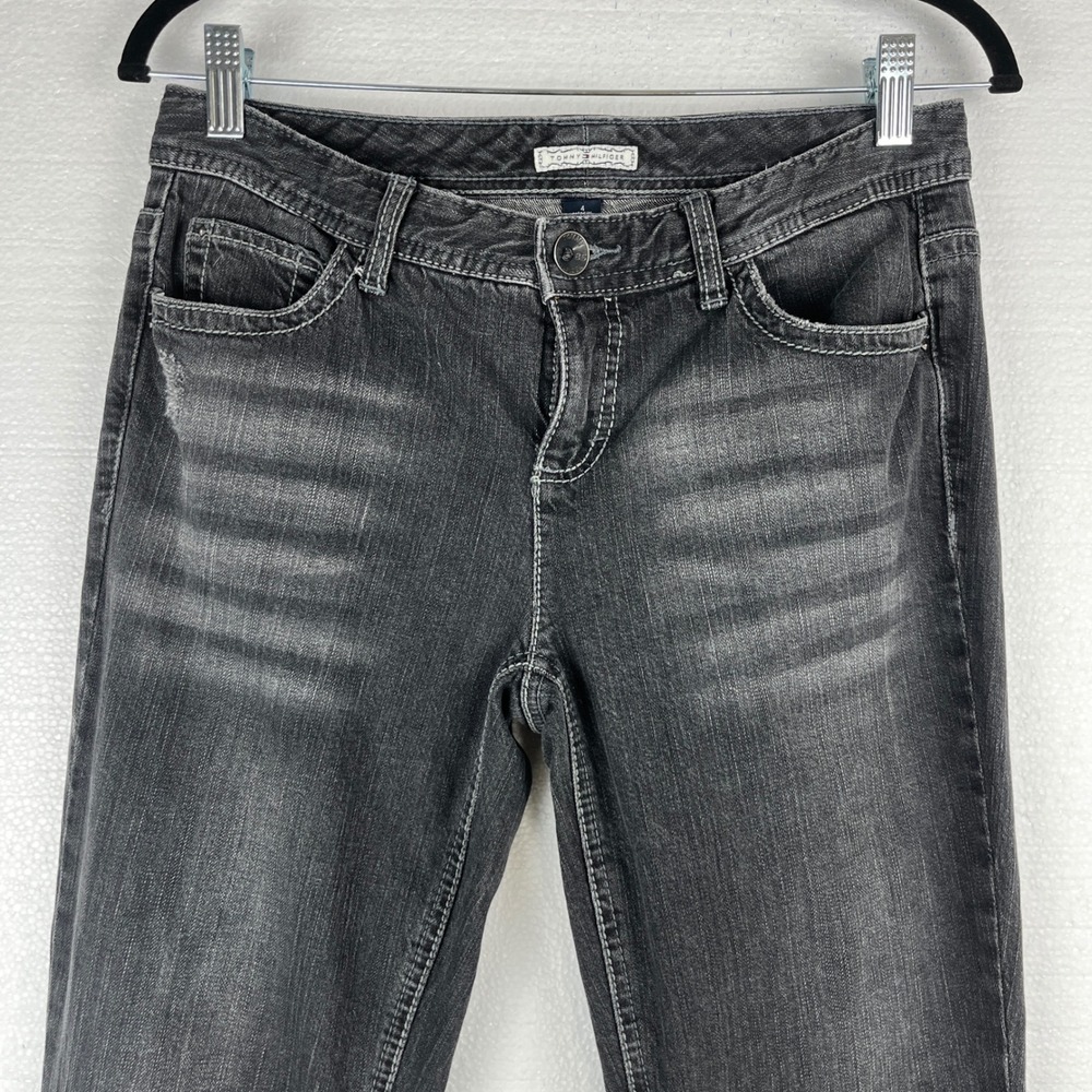 Tommy Hilfiger Bootcut Jeans Dark Gray Size 4 Distressed Wash‎ Whimsigoth Grunge